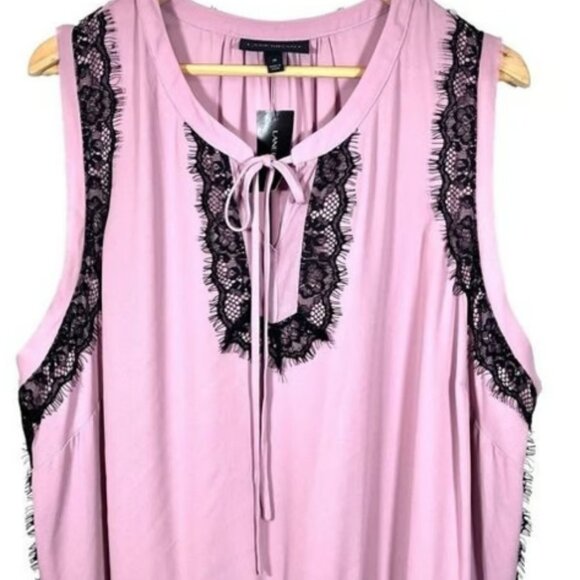 Lane Bryant Mauve Sleeveless Lace Trim Tie Front Peplum Top - Picture 4 of 4